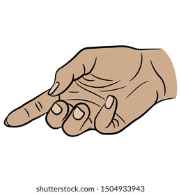 Isolated vector illustration. Human hand with pointing index finger. Showing gesture. Cartoon style.