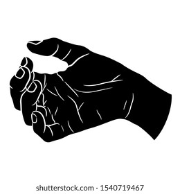 Isolated vector illustration. Human hand with open palm. Black and white silhouette. Cartoon style.