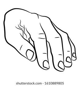 Isolated vector illustration. Human hand in relaxed gesture. Black and white linear silhouette.