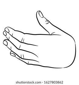 Isolated vector illustration. Human hand. Black and white linear silhouette.