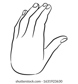 Isolated vector illustration. Human hand. Black and white linear silhouette. 