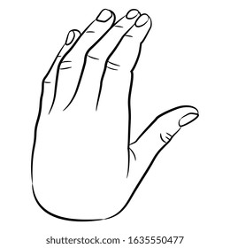 Isolated vector illustration. Human hand. Black and white linear silhouette. 
