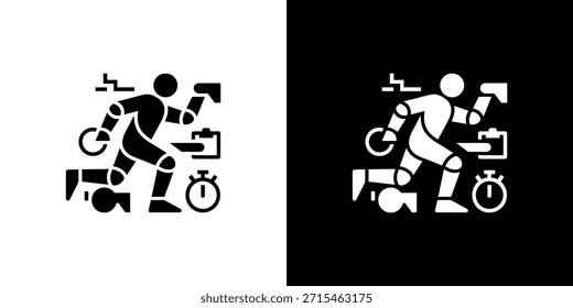 Ilustración vectorial aislada de un ícono humano corriendo más allá de un temporizador, Portapapeles y pasos, sobre un fondo transparente para un fácil uso.