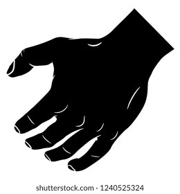 Isolated vector illustration. Human male hand with bent fingers in holding or hugging gesture. Black and white linear silhouette. Cartoon style.