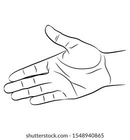 Isolated Vector Illustration. Human Male Hand With Open Palm. Black And White Linear Silhouette.