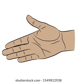 Isolated vector illustration. Human male hand with open palm. Cartoon style.