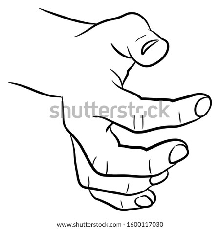 Isolated vector illustration. Human male hand with clenched fingers. Black and white linear silhouette.
