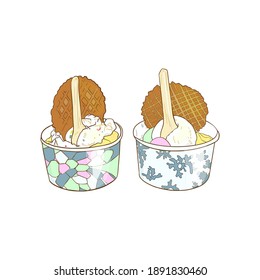 Isolated vector illustration of ice cream in a cup on a white background. Dessert for printing on textiles, menu, icon, pastry shop, ice cream maker