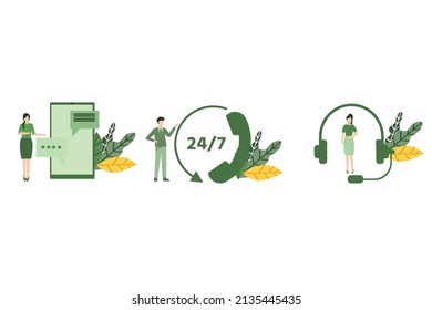 Iconos aislados de ilustración vectorial.Asistente en línea. Servicio de soporte técnico virtual, asistencia personal y comunicación de operador de línea directa. Cliente de TI en red que ayuda al cliente o consulta técnica.