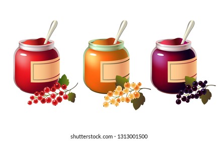 isolated vector illustration jar of jam and berries