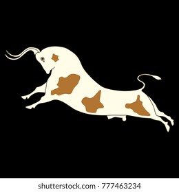 Isolated vector illustration. Jumping bull. Based on ancient Cretan fresco image from Knossos.
