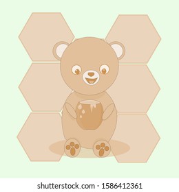 isolated vector illustration in light colors. Happy smyling bear in kawaii design.