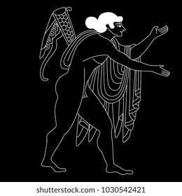 Isolated vector illustration. Linear black and white drawing of ancient Greek god Apollo. Based on classic vase painting image.