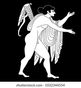 Isolated vector illustration. Linear black and white drawing of ancient Greek god Apollo. Based on classic vase painting image.