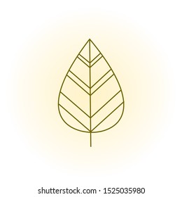 Isolated vector illustration with lined leaf, eco icon, business branding on the orange gradient background. Blank for company branding, logo or business emblem