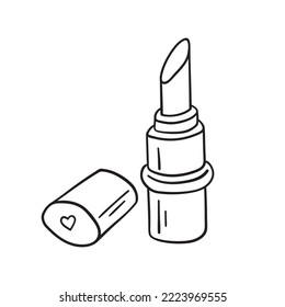 Ilustración vectorial aislada de lápiz labial. Icono de línea delgada para diseño, cubierta, etc.	