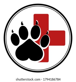 Isolated Vector Illustration Of Of Logo With Medical Cross, Heart And Pet Pow Shape Combination