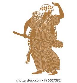 Isolated vector illustration of maenad with thyrsus. Ancient Greek mythology. Based on authentic vase pottery image.