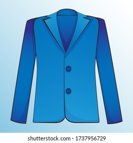 Ilustración vectorial aislada del traje de hombre con dos botones. Imagen de una chaqueta formal clásica de color con gradiente azul.