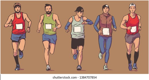 Isolated Vector Illustration Of Marathon Long Distance Runners In Color