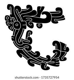 Isolated vector illustration. Mayan decor. Abstract geometrical scroll. Black and white silhouette. Ancient Native American Mexican art.