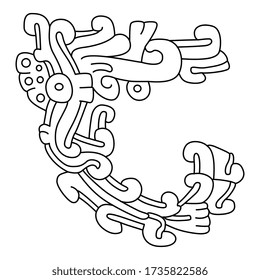 Isolated vector illustration. Mayan decor. Abstract geometrical scroll. Black and white linear silhouette. Ancient Native American Mexican art.