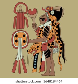 Isolated vector illustration. Mayan man or priest. Tribal art. Native American Indian decor from ancient Mexico.