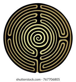 Isolated vector illustration of a maze. Black and gold.