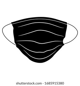 Isolated vector illustration. Medical mask for face. Black and white silhouette.