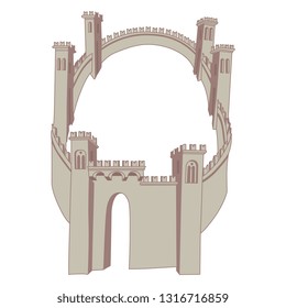 Isolated vector illustration of a medieval castle or city wall. Flat cartoon style.