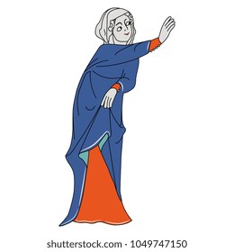 Isolated vector illustration of a medieval European lady. Cartoon style.