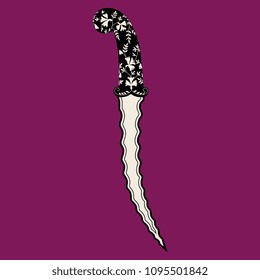 Isolated vector illustration of a medieval Indian dagger with wavy blade.