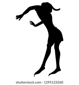 Isolated vector illustration. Medieval man in pointing pose. Black silhouette on white background.