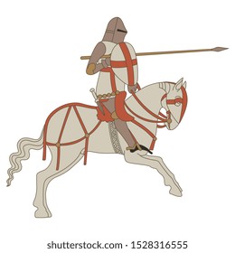 Isolated vector illustration. Medieval rider with spear. 