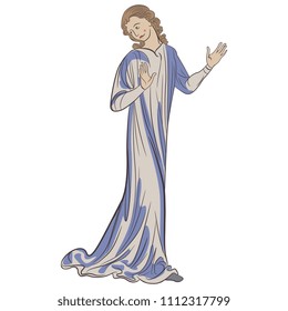 Isolated vector illustration. Medieval young man or woman. 