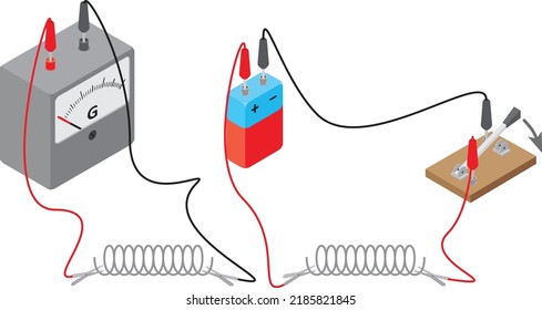 Isolated Vector Illustration Of Michael Faraday's Experiment. 3d Diagram Of The Electromagnetic Induction.