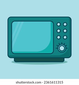 Ilustración vectorial aislada de un horno de microondas en un fondo cian