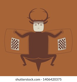 Isolated vector illustration. Mimbres pottery motif. Fantastic creature with antlers. Ancient tribal art of Native American Mogollon Indians.