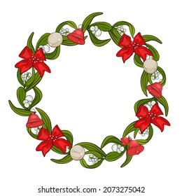 Isolated vector illustration of mistletoe wreath. Christmas mistletoe, symbol, logo element, icon, blank for designer