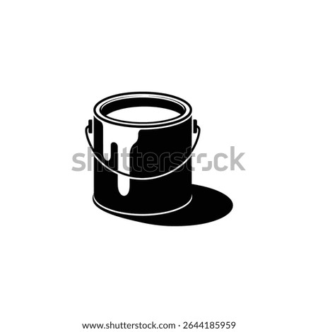 Isolated vector illustration of a monochrome paint can with a handle. The can is full, and paint drips down the side, casting a subtle shadow.