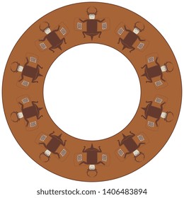 Isolated vector illustration. Monochrome round decor, frame or texture with Native American tribal motifs. Fantastic winged creature with antlers. Mimbres pottery style of Mogollon Indians.