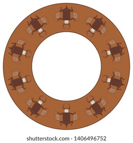 Isolated vector illustration. Monochrome round decor, frame or texture with Native American tribal motifs. Fantastic winged creature with antlers. Mimbres pottery style of Mogollon Indians.