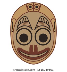 Isolated vector illustration. Native American tribal mask of Tlingit Indians. Stylized human skull. Flat cartoon style.