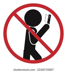 Isolated vector illustration of No phone sign. No talking and calling wgile walking icon. Red cell prohibition. Vector black illustration in man calling with red circle crossed out