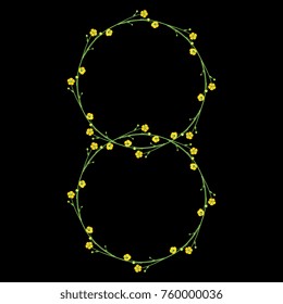 Isolated vector illustration. Number Eight made of floral motifs. Two overlapping wreaths of buttercup flowers.
