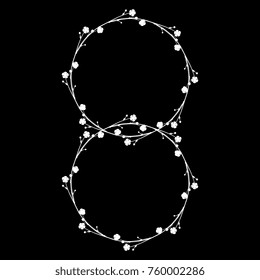 Isolated vector illustration. Number Eight made of floral motifs. White silhouette on black background.