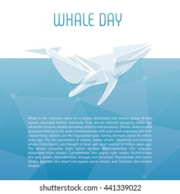 Isolated vector illustration. Ocean mammal on the blue background image. International whale day vector illustration. Extinct animal symbol. White and blue color