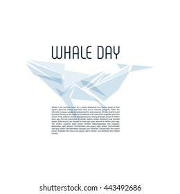 Isolated vector illustration. Ocean mammal on the blue background image. International whale day vector illustration. Extinct animal symbol. White and blue color