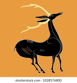 Isolated vector illustration od stylized deer. Ancient Greek style. Based on vase painting image.