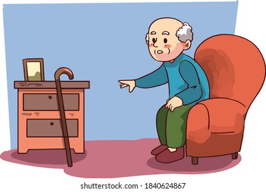 ilustración vectorial aislada de un anciano sentado en el sofá